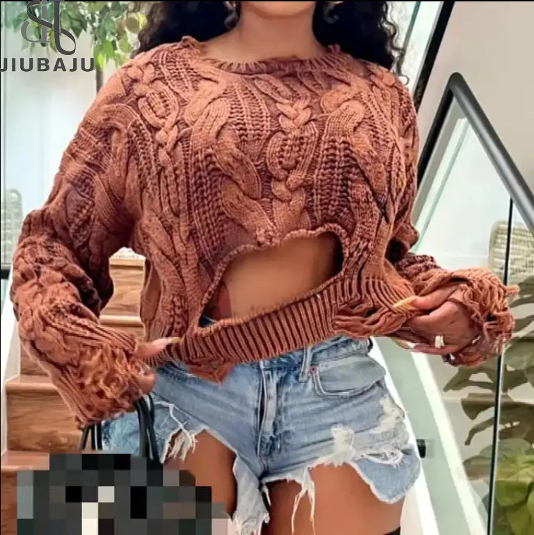 Weekend Deals That Thrill 2024 Spring New Item Fashion Hollow Out Knitted Crop Washed Sweater Ladies Pullover Long Sleeve Sweater Weekend Deals That Thrill 2024 Spring New Item Fashion Hollow Out Knitted Crop Washed Sweater Ladies Pullover Long Sleeve Sweater