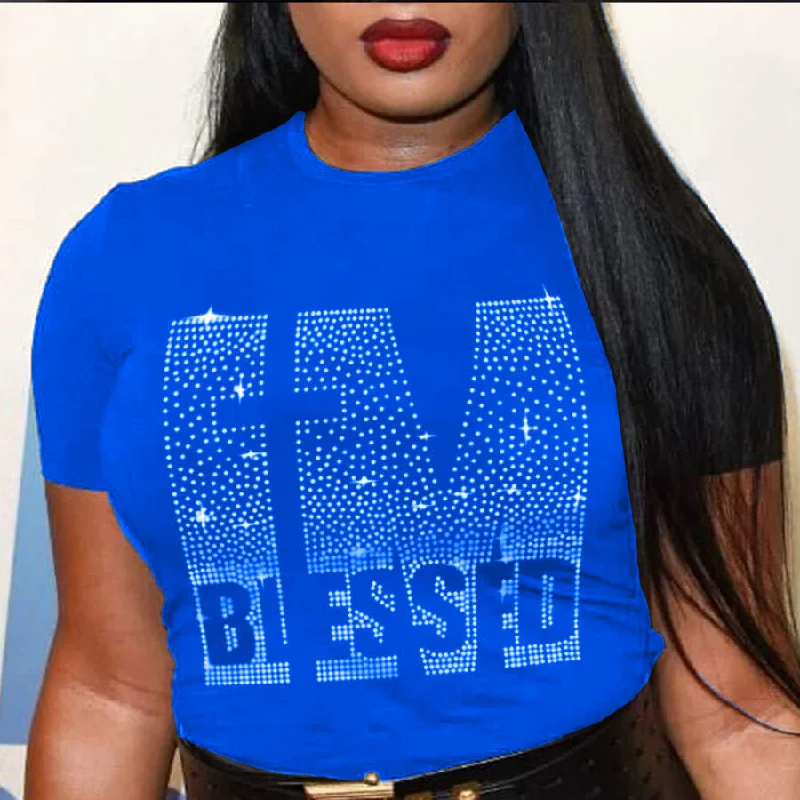 Weekend Discounts to Savor Cheap Best quality summer rhinestone women t shirt