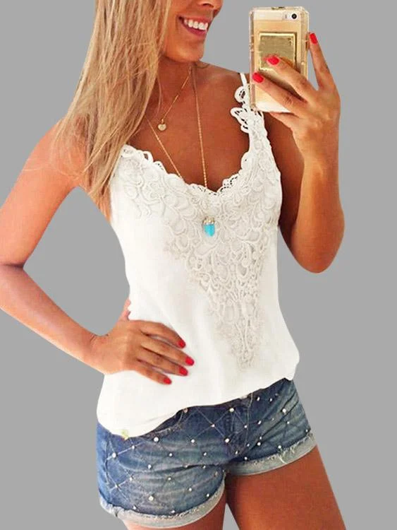 Bargain Bin Wholesale White V-Neck Sleeveless Lace Camis