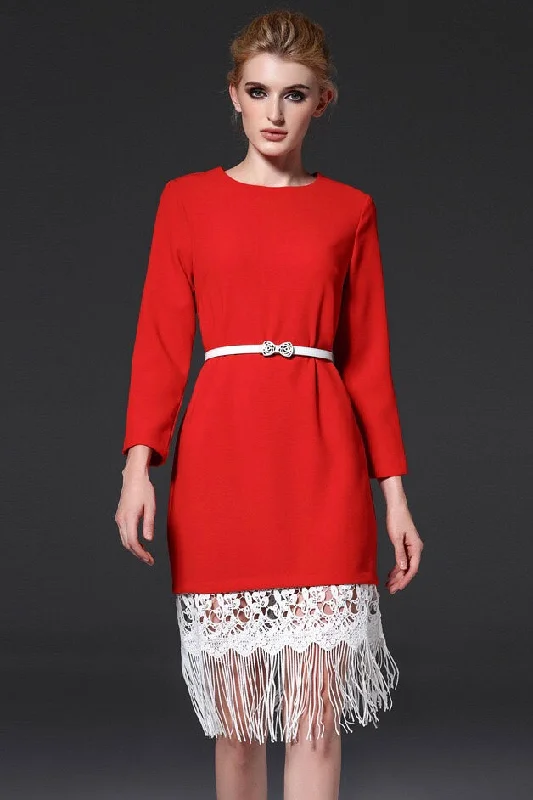 Mega Discount Red Dress With Fringe Hem
