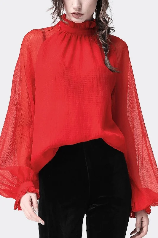 Pay Less Red Batwing Sleeve Blouse