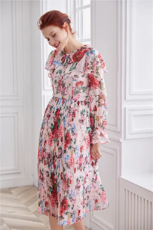 Act Fast Floral Midi Dress W/ Pleats