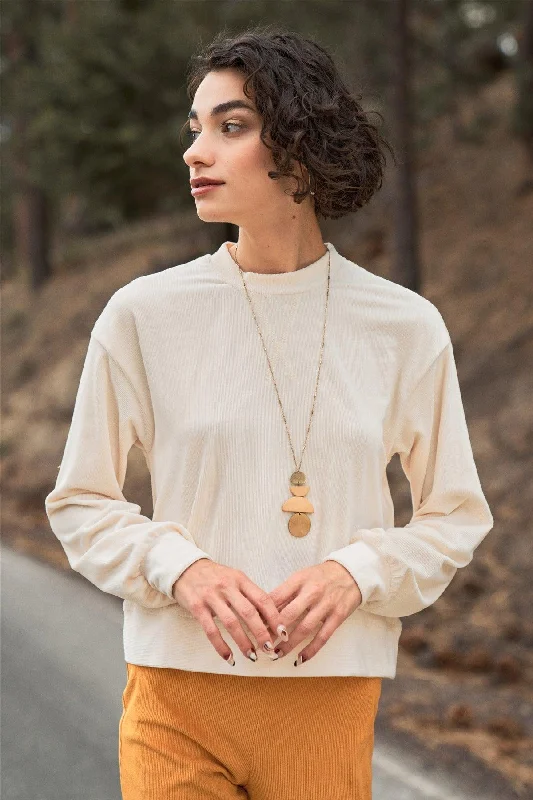 Weekend Deals That Excite Ivory Corduroy Long Volume Sleeve High Neck Top