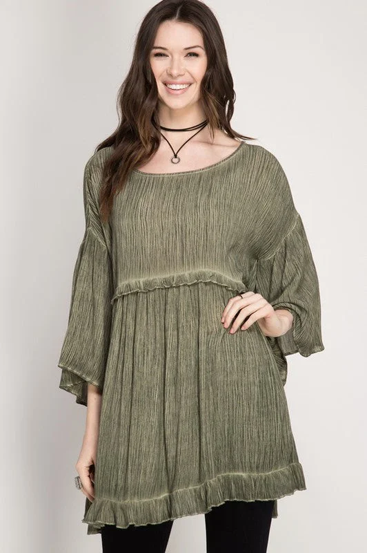 Weekend Savings Extravaganza Pigment Washed Top W/ Ruffle Detail