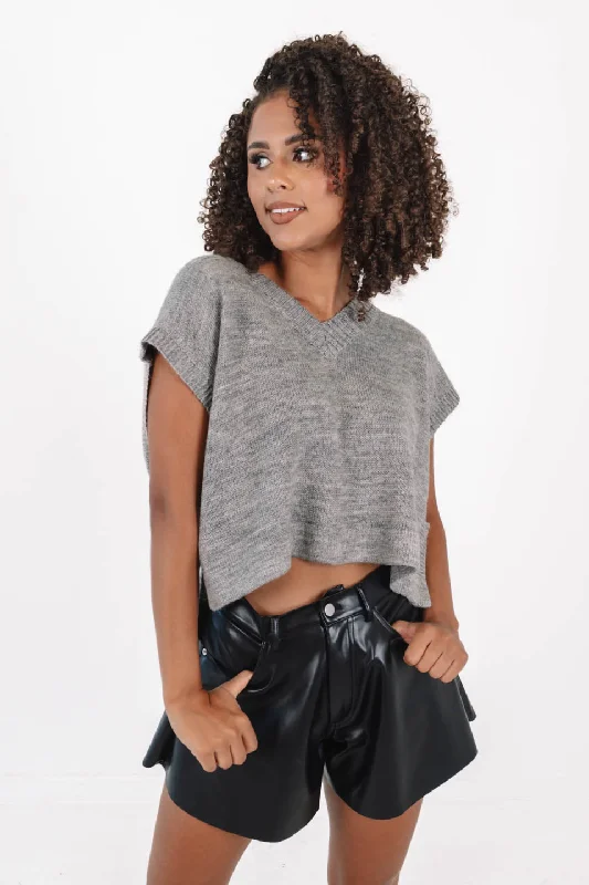 Your Weekend, Your Savings Sight Seeing Cropped Sweater - Grey