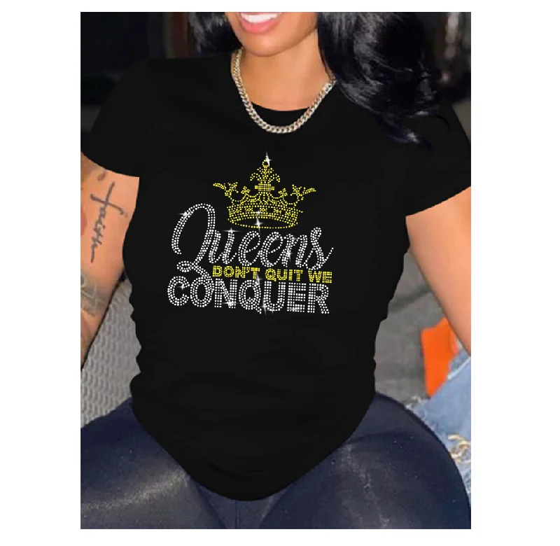 Weekend Bargains to Celebrate XS to 4XL Wholesale Custom Spandex Queen Women Rhinestone T shirts
