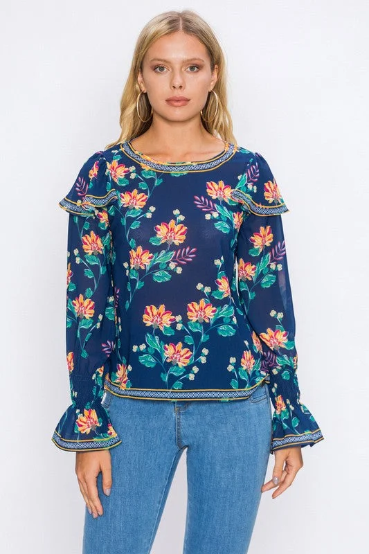 Don't Delay Floral Blouse W/ Bishop Sleeves