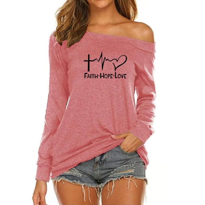 Weekend Discounts to Delight Faith Hope Love Custom Logo  American Long Sleeve Loose Autumn Tees T shirt Women fall 2022 women clothes