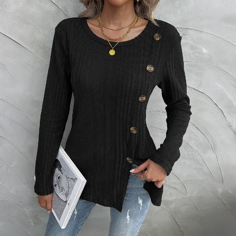 Markdown Madness Round Neck Split Button Long Sleeve Tops Wholesale Womens Clothing N3824071500007