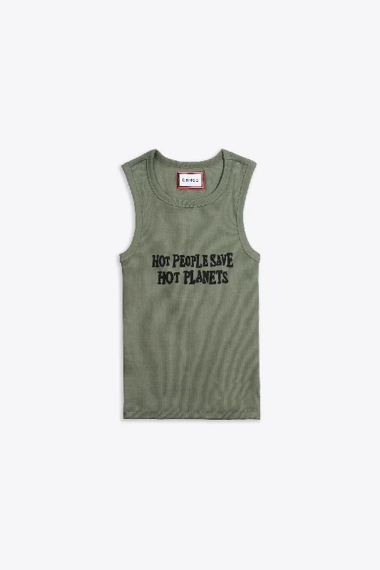 Weekend Deal Hot People Save Hot Planets Lt Stretch Rib Racer Tank (Kelp)