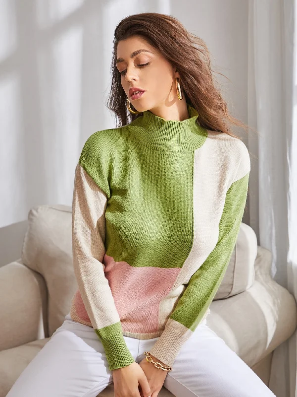 Weekend Savings Bonanza Casual Colorblock Rib-Knit Long Sleeve High Neck Regular Women Sweater Weekend Savings Bonanza Casual Colorblock Rib-Knit Long Sleeve High Neck Regular Women Sweater