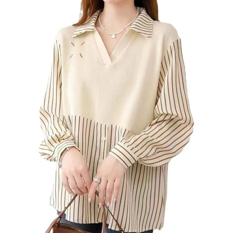 Early Access 2024 Spring and autumn best-selling fashion women's lapel long sleeve loose color jacquard pullover sweater Early Access 2024 Spring and autumn best-selling fashion women's lapel long sleeve loose color jacquard pullover sweater