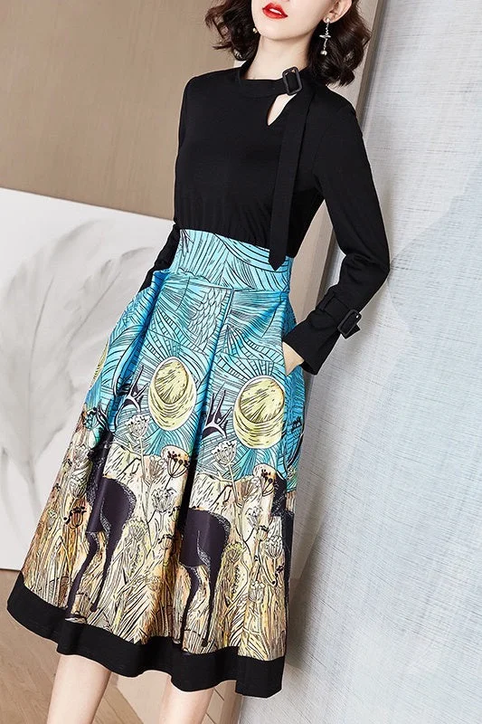 Weekend Wonders Await! Black and Print Dress W/ Choker