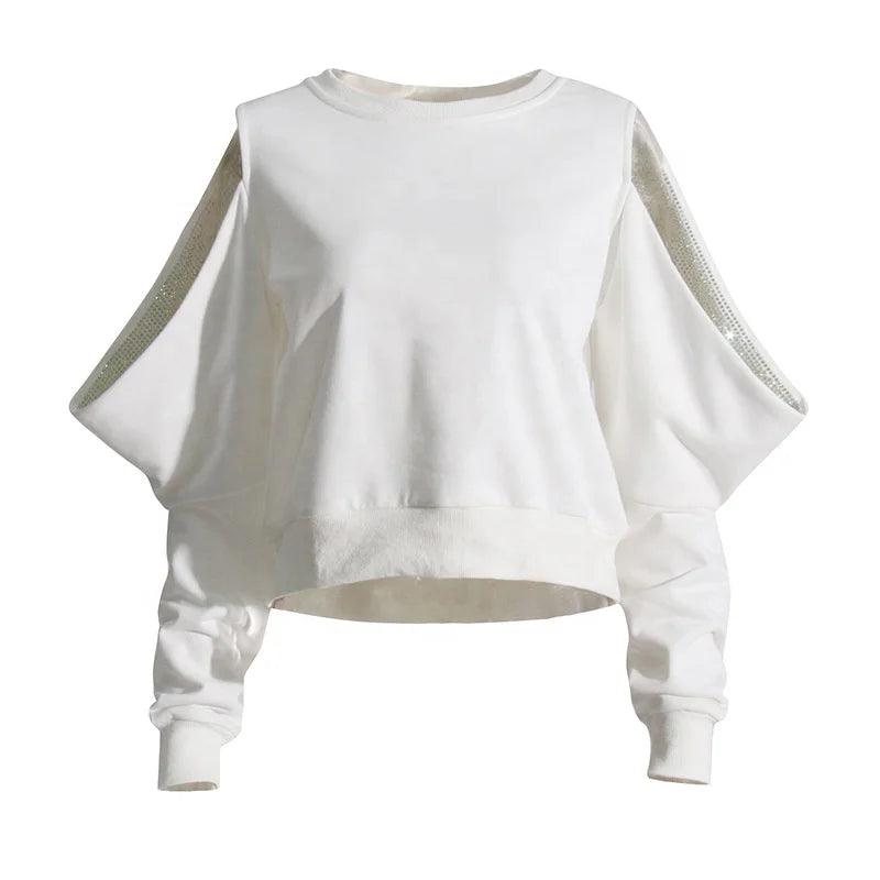YEAR-End Clearance OUDINA 2024 Simple Casual Style Crop Top Spring New Hollow Off Shoulder Loose Solid Color Versatile Woman Sweatshirt YEAR-End Clearance OUDINA 2024 Simple Casual Style Crop Top Spring New Hollow Off Shoulder Loose Solid Color Versatile Woman Sweatshirt