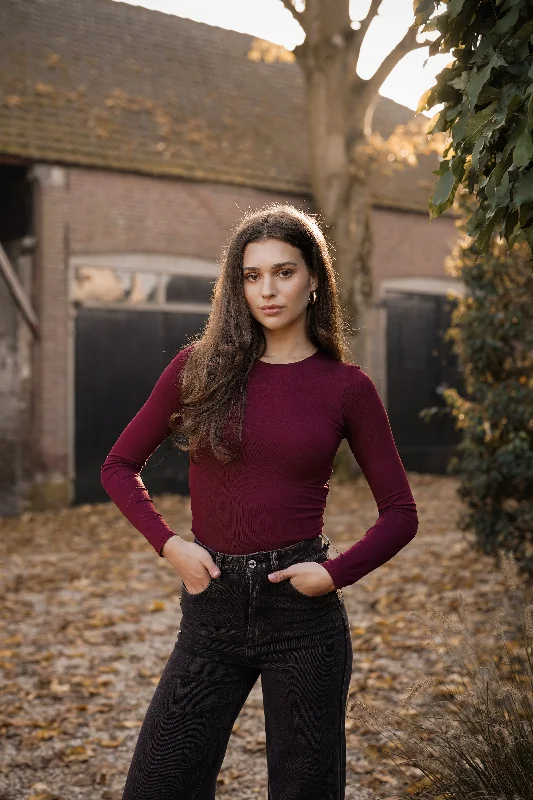 Markdown Madness Basic top met lange mouwen burgundy - Zia