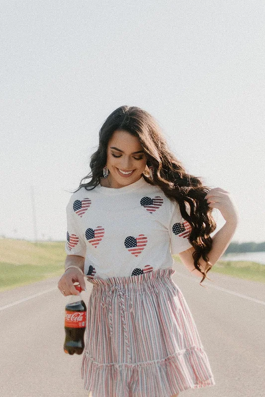 Weekend Special American Flag Heart Sequin Tee