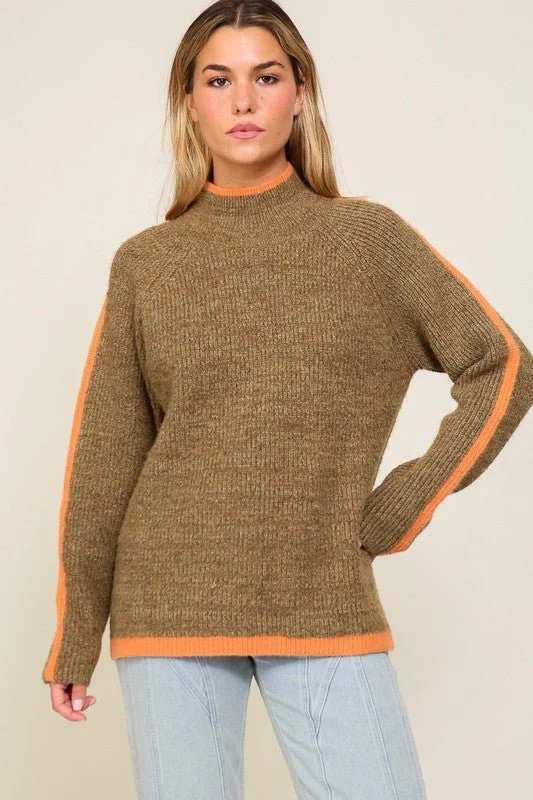 Bargain Prices Marled Raglan Sleeve Funnel Neck Sweater
