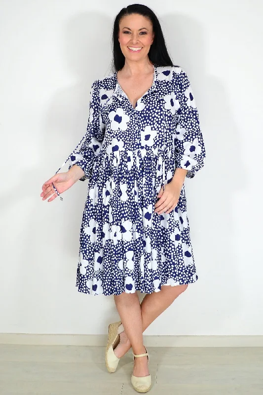 Best Deals Flower With Dots Print Tunic Dress