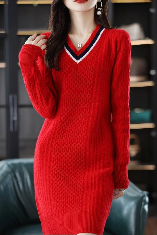 Weekend Special V Neck Knit Mini Dress