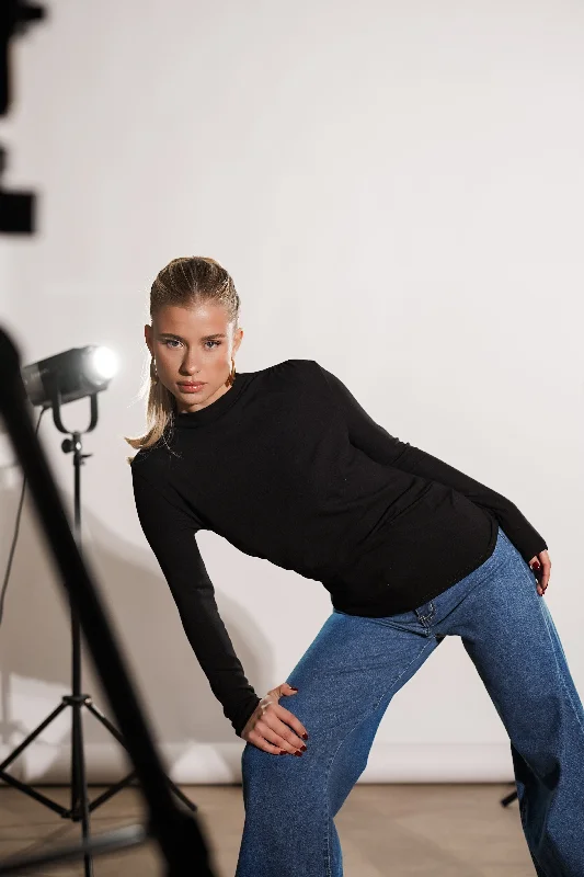 Price Break Geplooide top met fleece zwart - Maysa