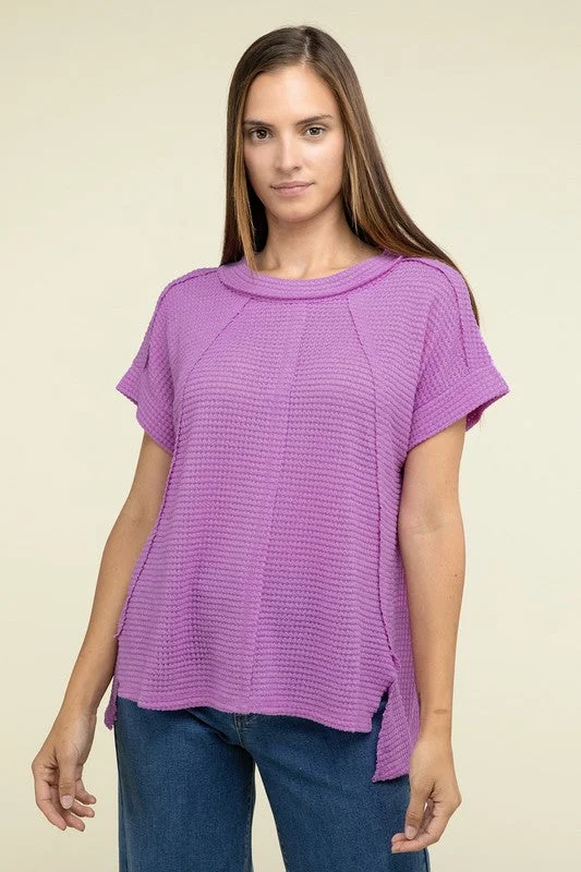 Lowest Rates Brushed Waffle Exposed-Seam Short Sleeve Top