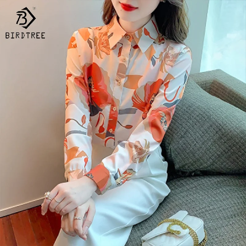 Stock Up and Save Women Long Sleeve Printed Shirts Elegant Casual Loose Blouses Chiffon Shirt Tops For Spring Autumn