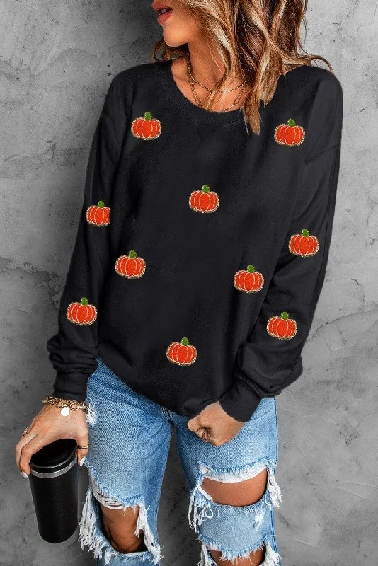 Weekend Specials to Savor Pumpkin Patch Women's Graphic Long Sleeve Sweatshirt