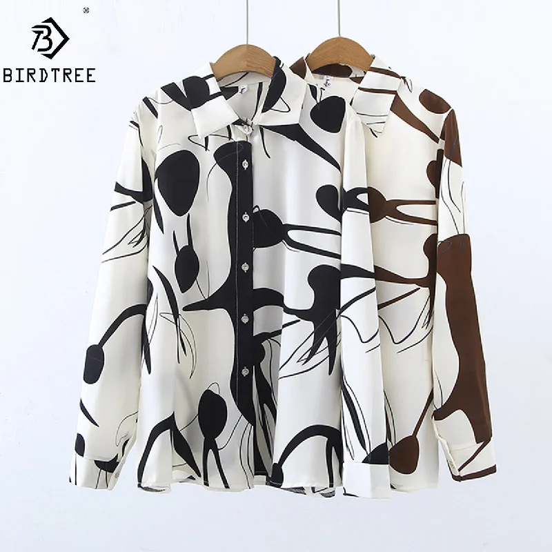 Season Finale Sale Women Shirts New Spring Girls Loose Abstrict Printing Long Sleeve Autumn Blouses All Match Tops European Style T25406N