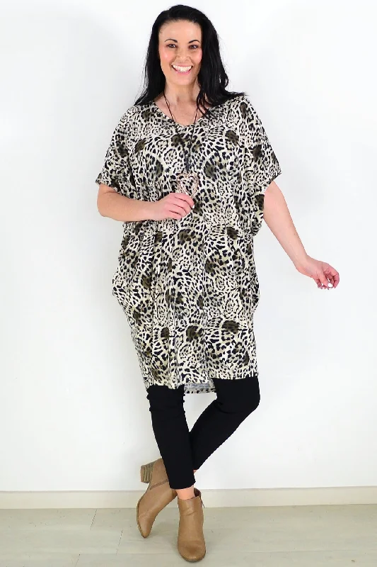 Quick Sale Laid Back Leopard Print Relaxed Tunic Dress