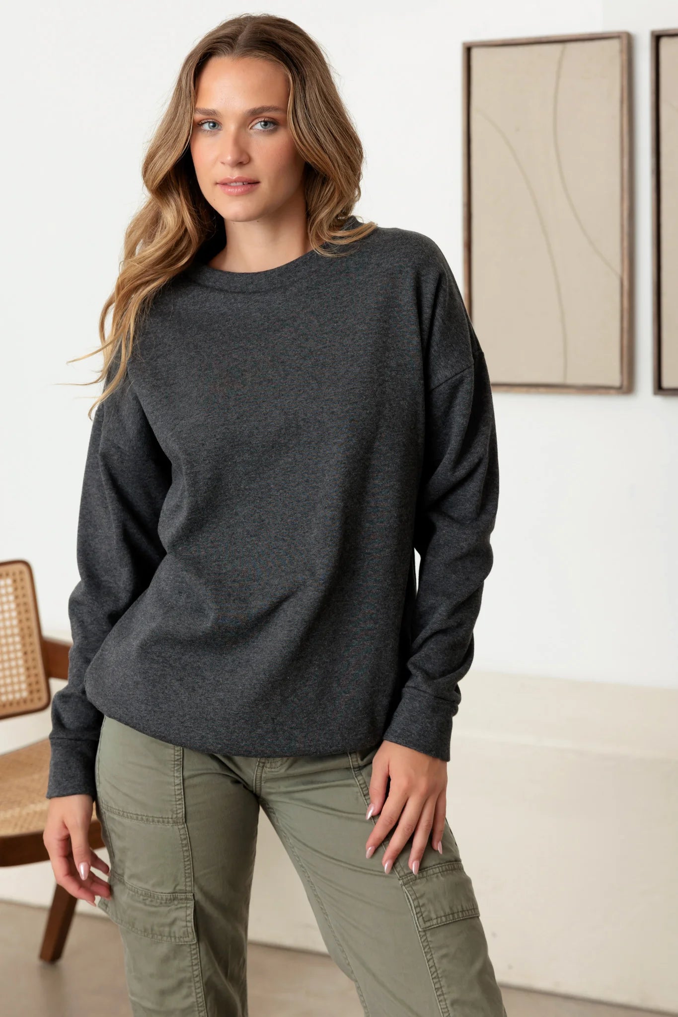 Closeout Basic Long Sleeve Soft Sweatshirt