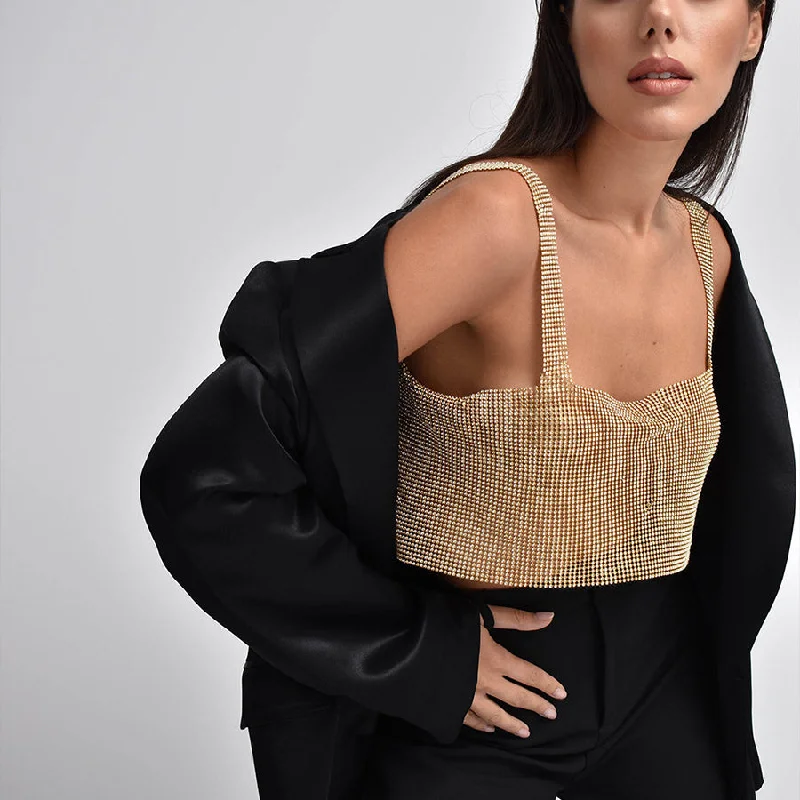 Price Blitz SHIHAN Glitter DIAMANTE CHAINMAIL HALTER NECK TOP 7 colors diamond sparkle women birthday party crop tops