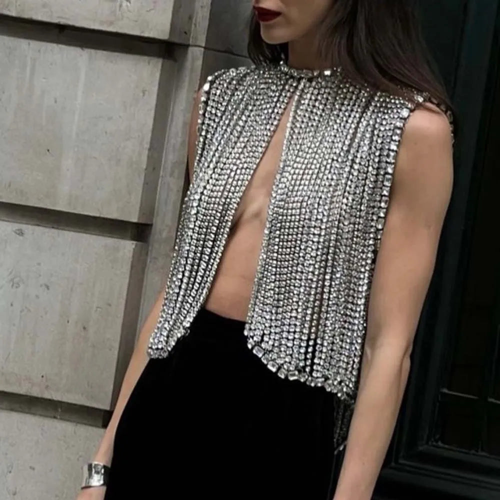 New Arrival Stonefans Layered Chest Chain Accesorries Dress Necklace Designer Shoulder Top Jewellery Exaggerate Rhinestone Bra Bodysuit Gift