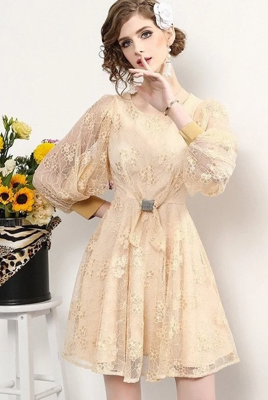 Weekend Discounts to Delight Lace Peasant Sleeve Dress