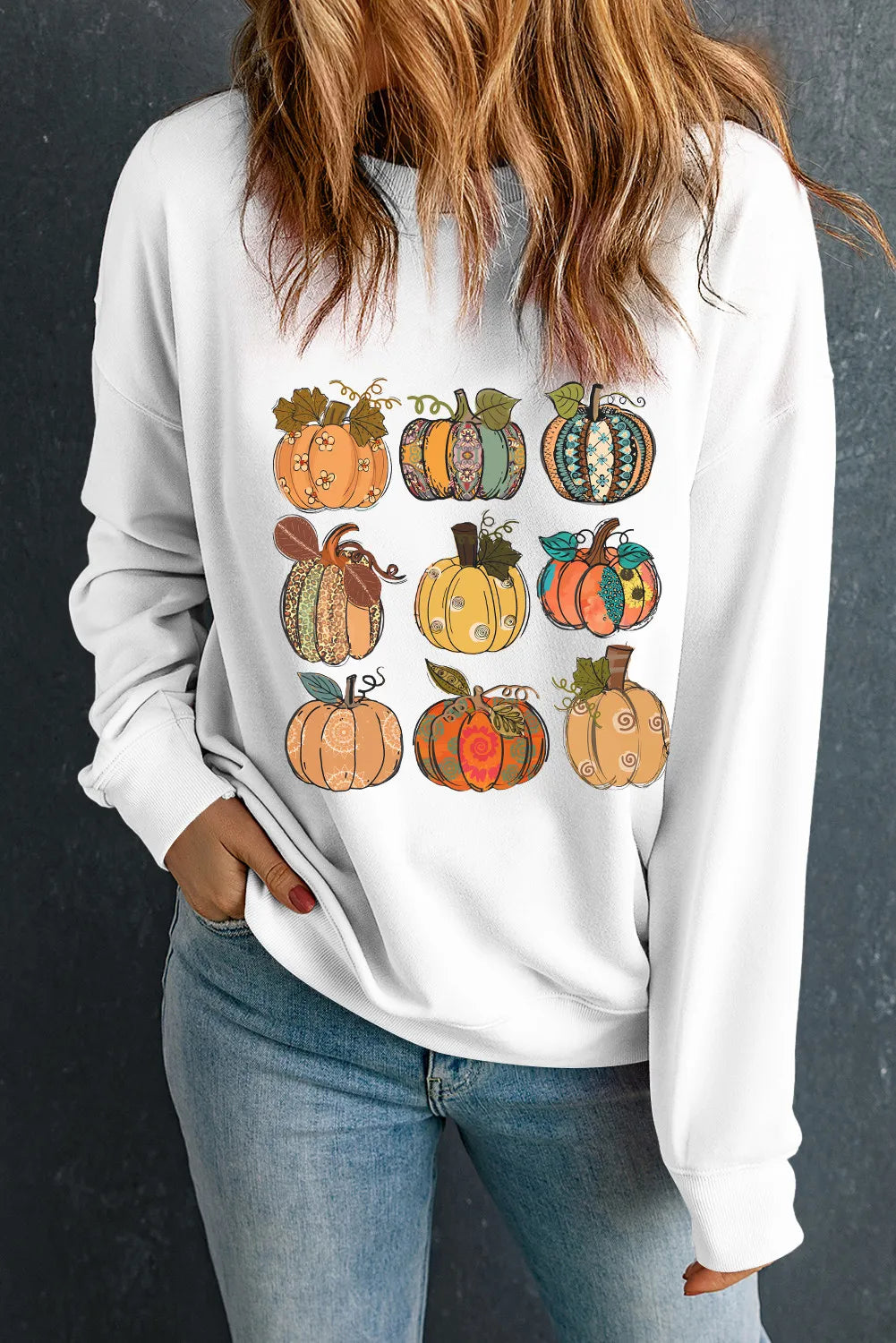 Steals and Deals Pumpkin Graphic Long Sleeve Sweatshirt