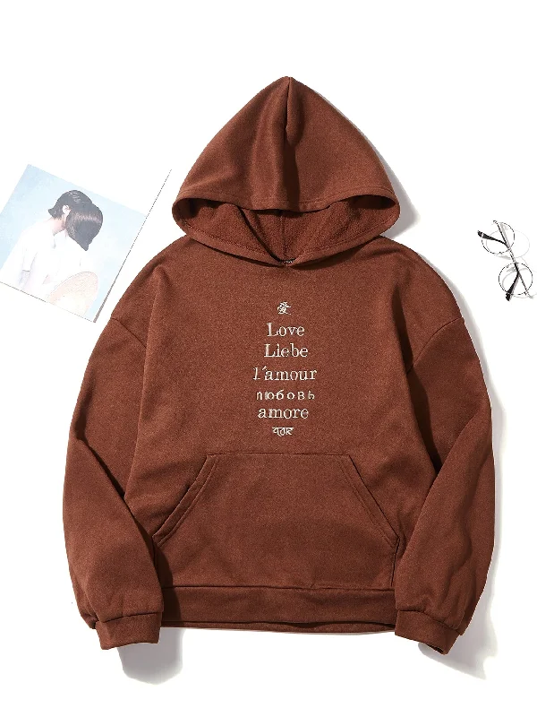 Markdown Sale Casual Slogan Embroidery Long Sleeve Hooded Regular Women Sweatshirt