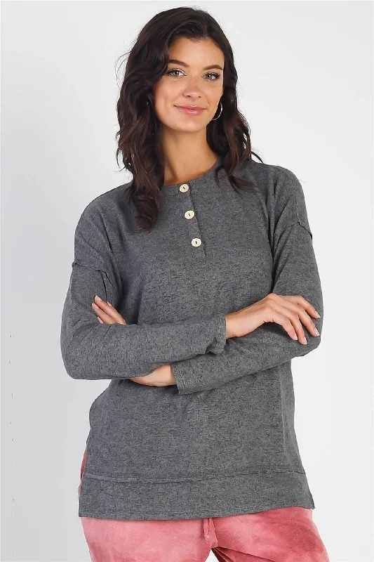 Online Exclusive Flannel Button-Up Trim Detail Long Sleeve Top