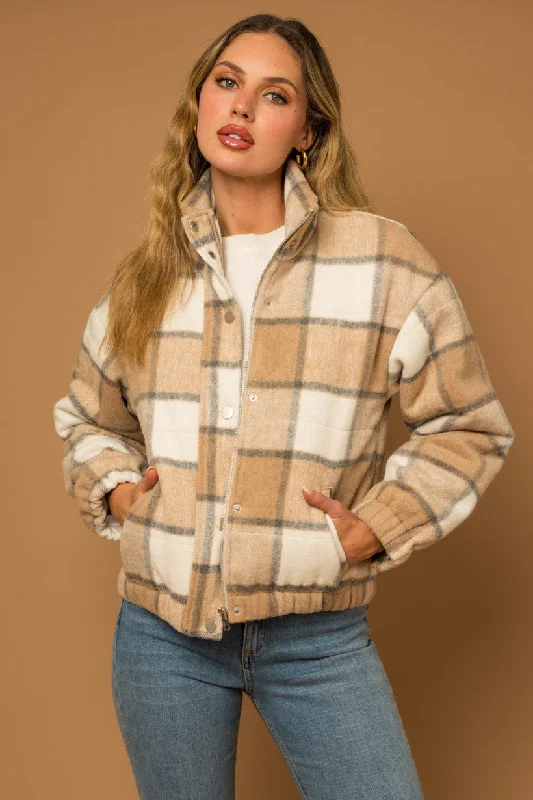 Weekend Offers That Thrill Plaid Elastic Waist Puffer Jacket