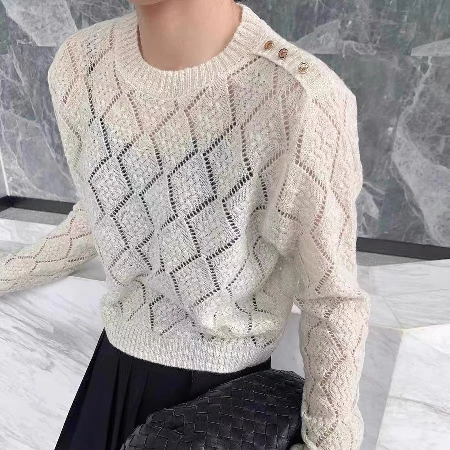 Weekend Deals to Make You Smile 2024 spring Women fashionable long sleeve loose hollow out spring thin sweater jumper Weekend Deals to Make You Smile 2024 spring Women fashionable long sleeve loose hollow out spring thin sweater jumper