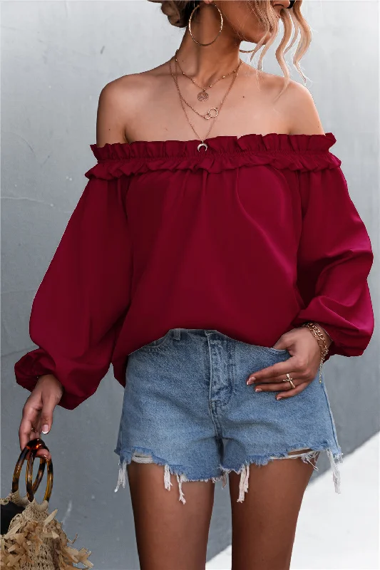 Weekend Sale: Don't Miss Out Frill Trim Off-Shoulder Balloon Sleeve Top