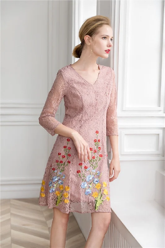New Deals Embroidered Flower Lace Mini Dress