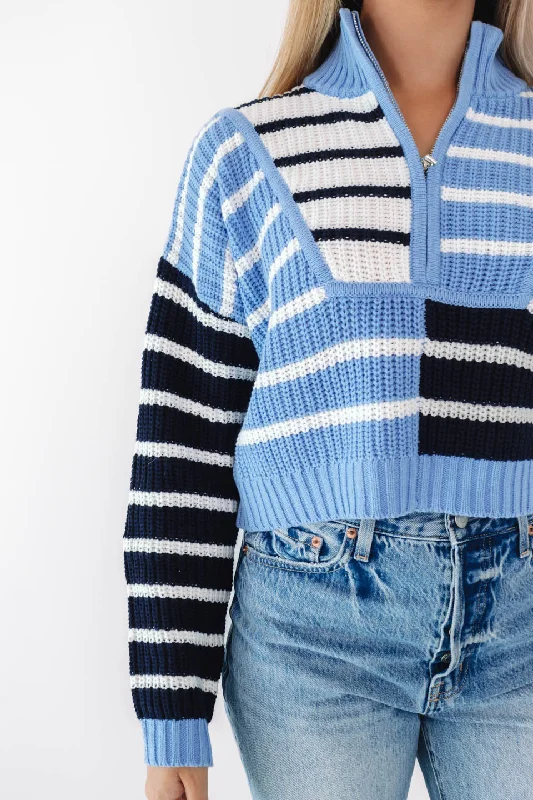 Factory Direct Sale Candy Stripe Cropped Sweater - Navy/Blue