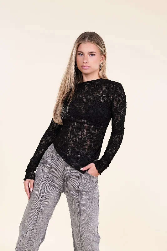 Early Access Kanten mesh top zwart - Gaby