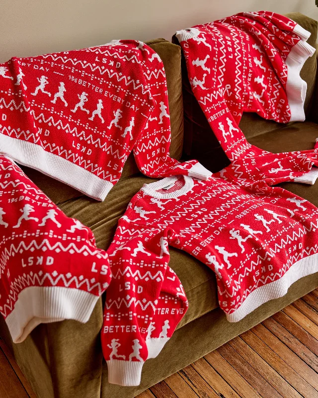 Best Bargains Unisex LSKD Christmas Knit Sweater - Cherry Red-Ivory
