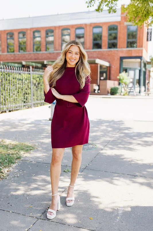 Shop and Save Sunday Mornings Sweater Dress - Burgundy