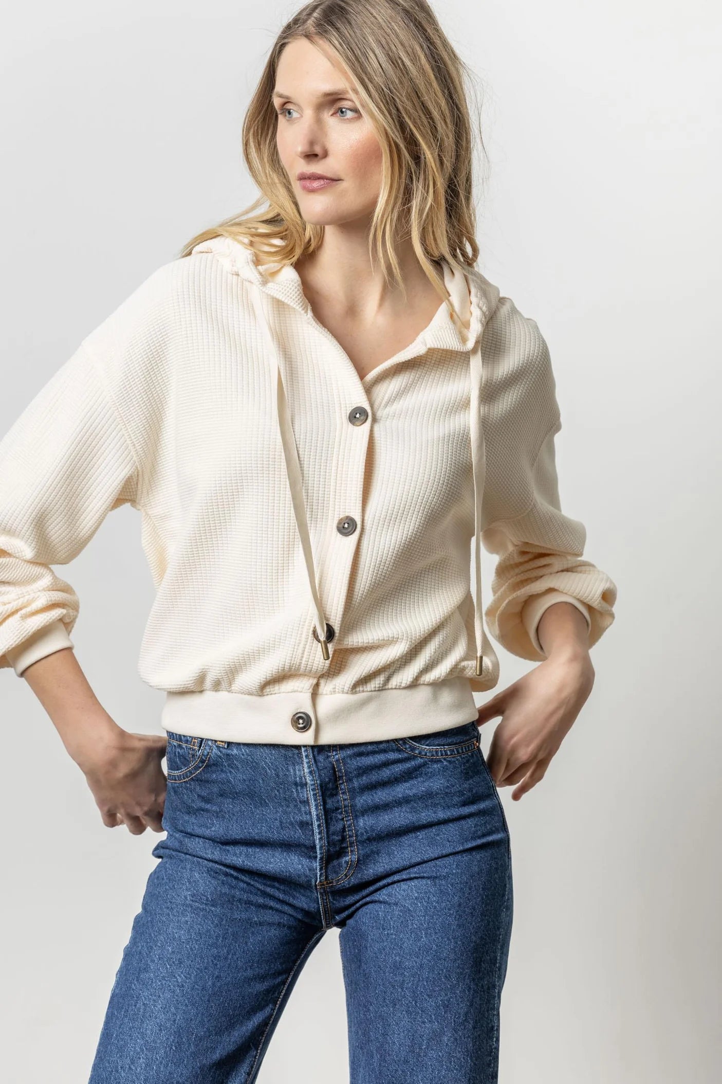 Unmissable Offer Button Front Hoodie in Talc