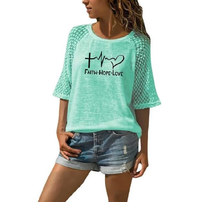 Price Fest Fashion 2022 Casual T Shirt For Women Faith Hope Love Letters Print T Shirt Female Women Summer Plus Size 3/4 Sleeve Tops Tees