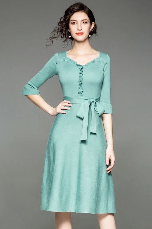 Can't Miss Sweater Dress W/ Ruffle and Belt