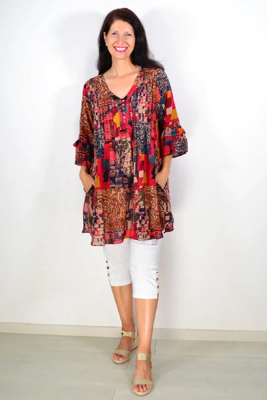 Great Deals Rust Green Ladies Tunic Top