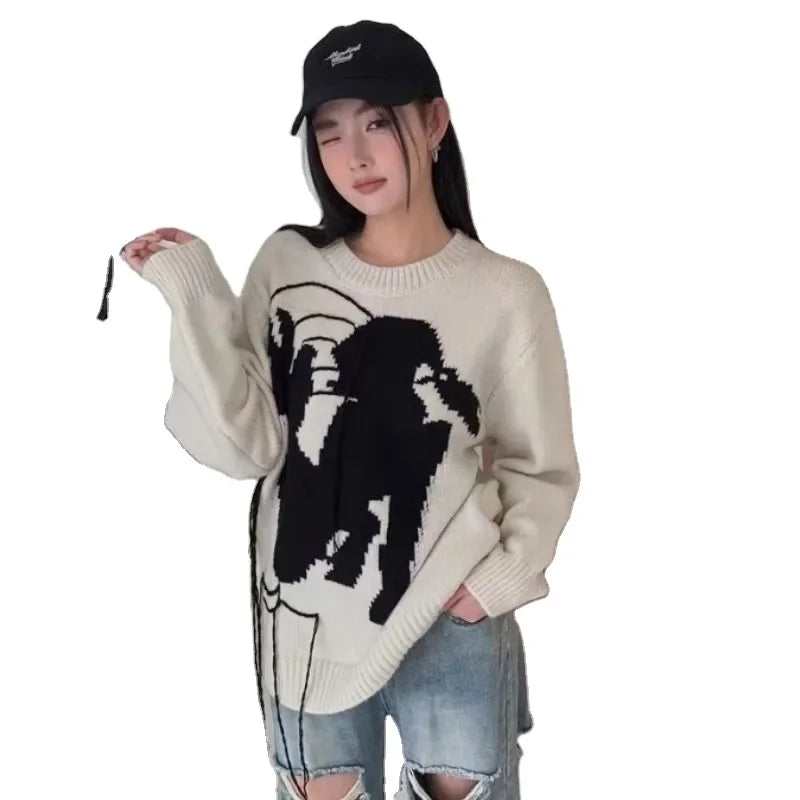 Weekend Specials to Love 2024 spring high-quality best-selling crew-neck long sleeve loose cartoon fashion women's printed knitwear