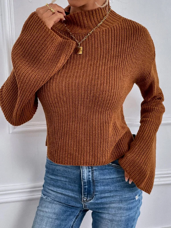 Best Bargains Sexy Plain Cut Out Long Sleeve Stand Collar Crop Women Sweater